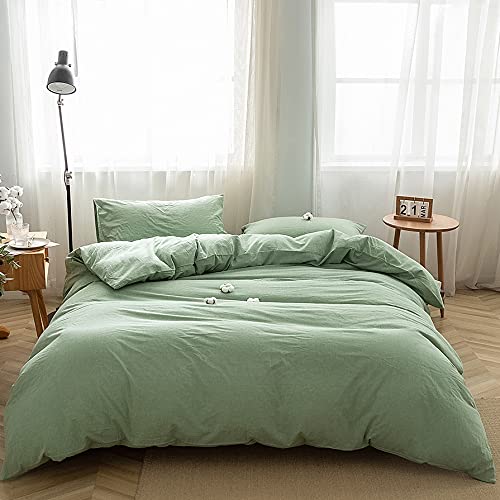 FACE TWO FACE Bedding Duvet Cover Set100% Washed Cotton Duvet Cover Linen Like Textured Breathable Durable Soft Comfy (Full, White)
