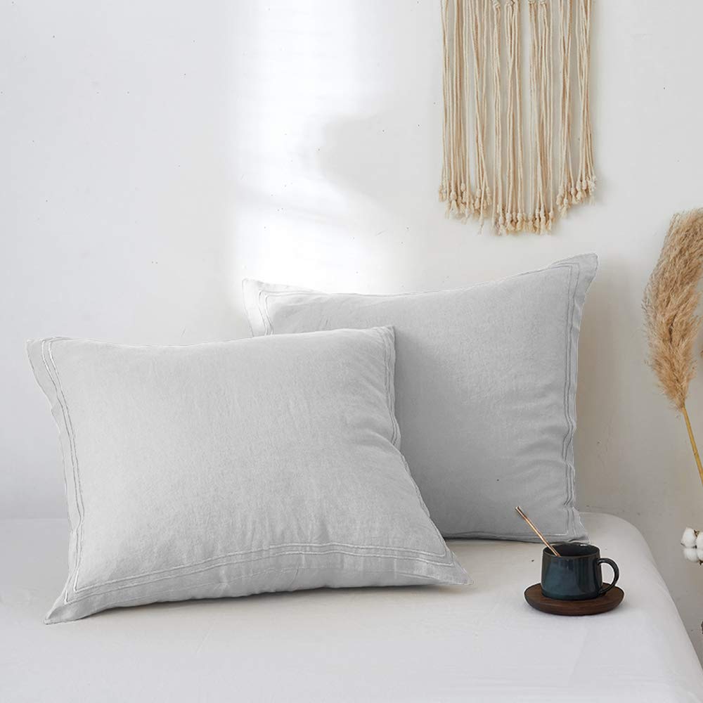 Simple&Opulence 100% French Flax Linen Duvet Cover Set with Embroidery Washed - 3 Pieces (1 Duvet Cover with 2 Pillow Shams) with Button Closure Soft Breathable Farmhouse - Linen, King Size