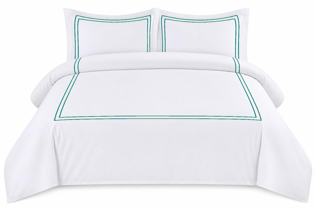 BedDecor Luxury 400-TC Egyptian Cotton 3PC Embroidered Duvet Cover Set with Beautiful 2-Stripe Embroidery(Blush Full/Queen)