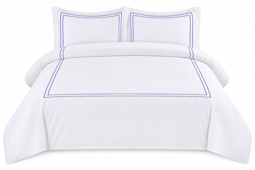 BedDecor Luxury 400-TC Egyptian Cotton 3PC Embroidered Duvet Cover Set with Beautiful 2-Stripe Embroidery(Blush Full/Queen)
