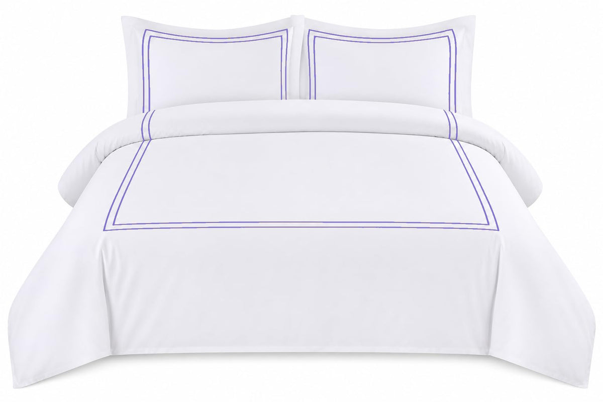 BedDecor Luxury 400-TC Egyptian Cotton 3PC Embroidered Duvet Cover Set with Beautiful 2-Stripe Embroidery(Blush Full/Queen)