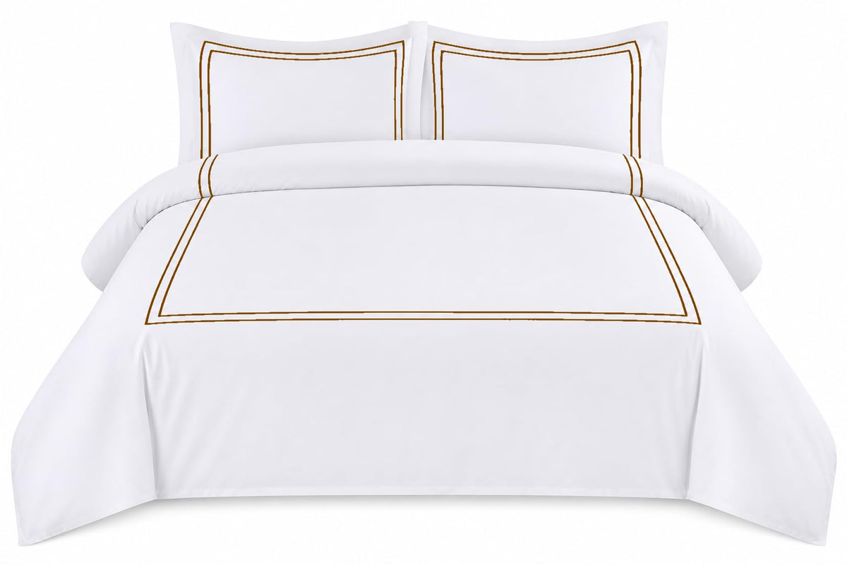 BedDecor Luxury 400-TC Egyptian Cotton 3PC Embroidered Duvet Cover Set with Beautiful 2-Stripe Embroidery(Blush Full/Queen)