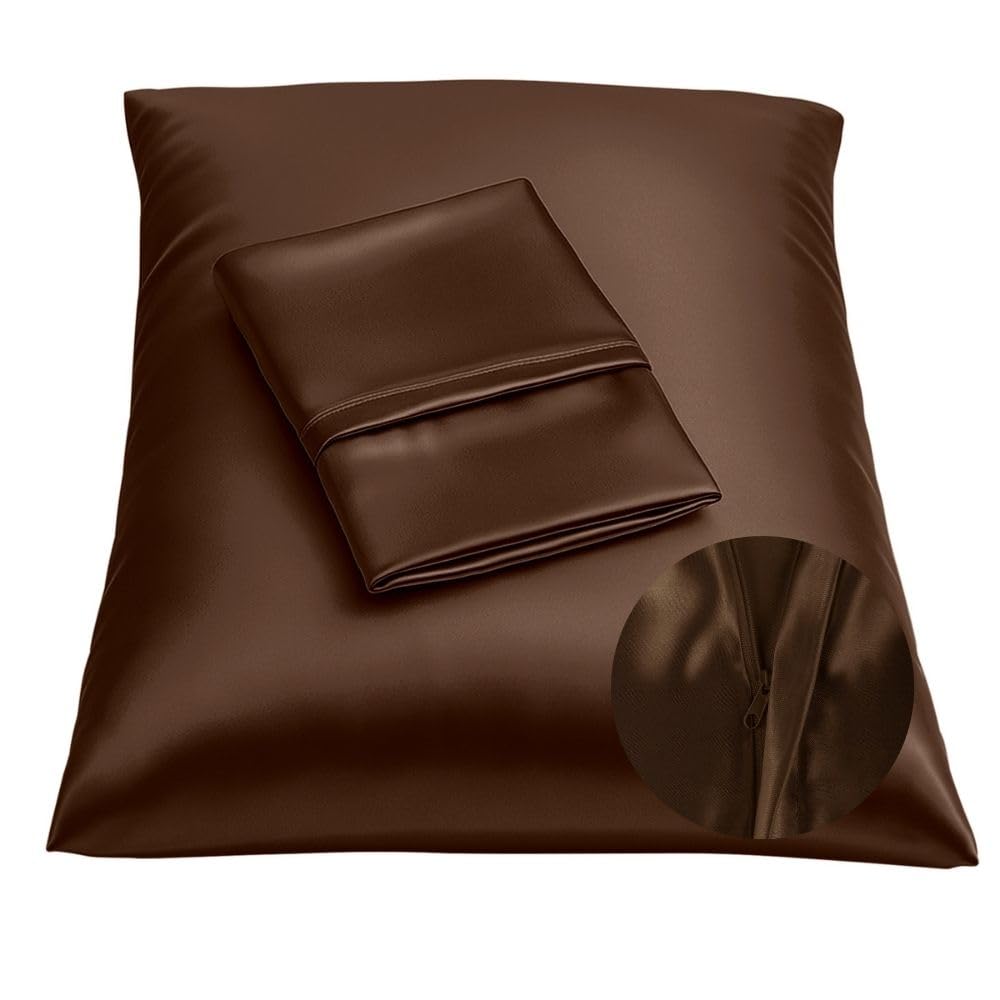 BLISSFORD Satin Pillowcase with Zipper, Like Silk Pillow Cases - Black