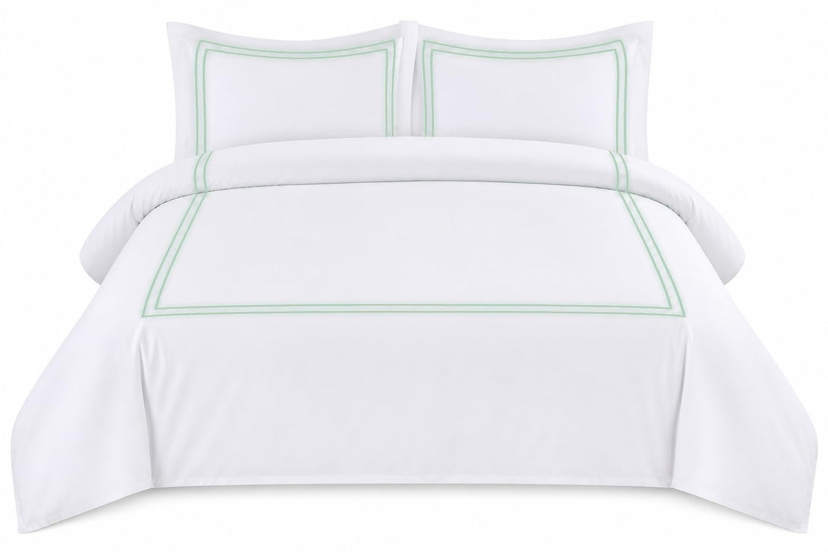 BedDecor Luxury 400-TC Egyptian Cotton 3PC Embroidered Duvet Cover Set with Beautiful 2-Stripe Embroidery(Blush Full/Queen)