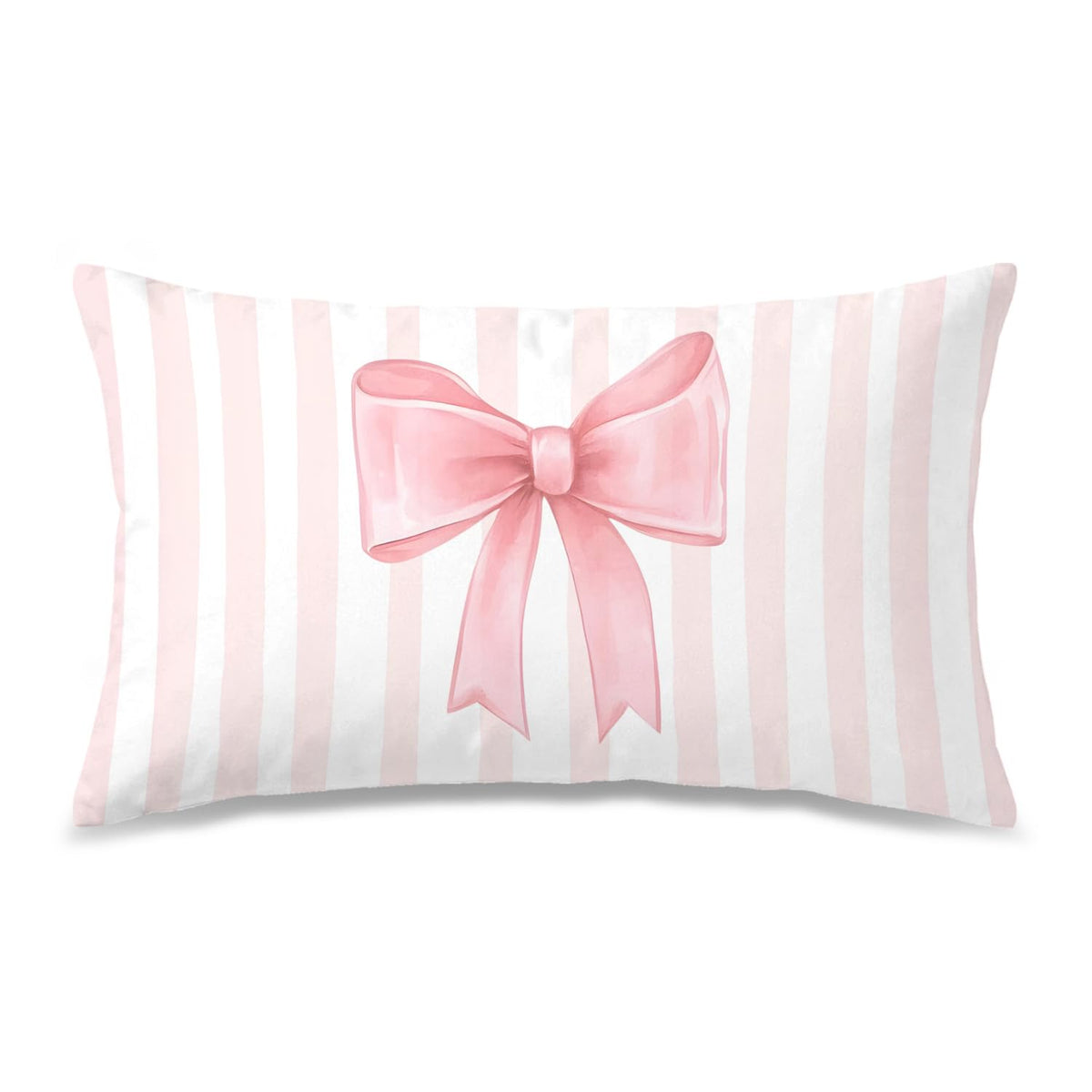 Pink Bow Decorative Throw Pillow 18x18 Inch – Cute Blush Pink Striped Pillow Cover for Girls Room, Baby Nursery, Sofa or Bedroom Decor