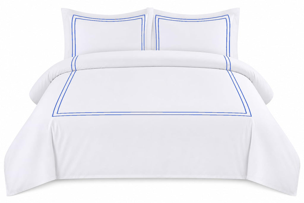 BedDecor Luxury 400-TC Egyptian Cotton 3PC Embroidered Duvet Cover Set with Beautiful 2-Stripe Embroidery(Blush Full/Queen)