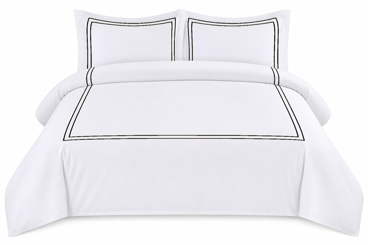 BedDecor Luxury 400-TC Egyptian Cotton 3PC Embroidered Duvet Cover Set with Beautiful 2-Stripe Embroidery(Blush Full/Queen)