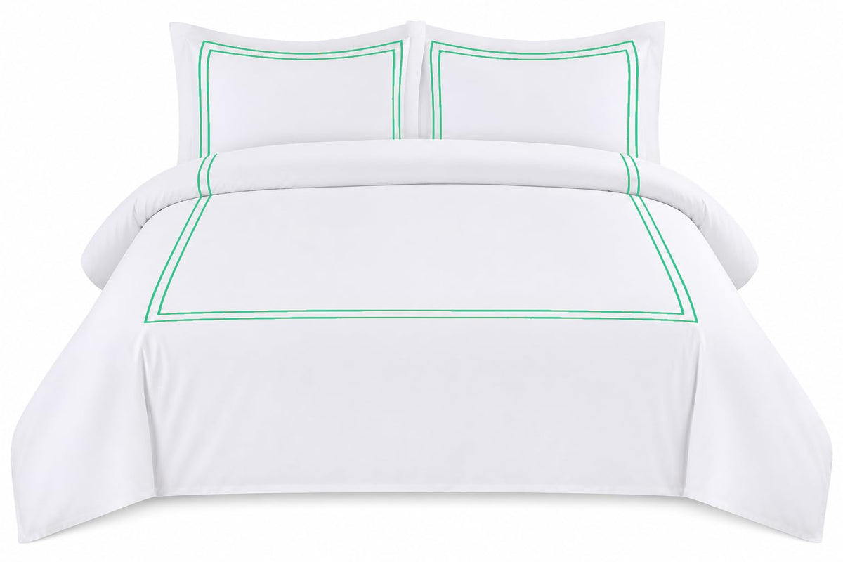 BedDecor Luxury 400-TC Egyptian Cotton 3PC Embroidered Duvet Cover Set with Beautiful 2-Stripe Embroidery(Blush Full/Queen)