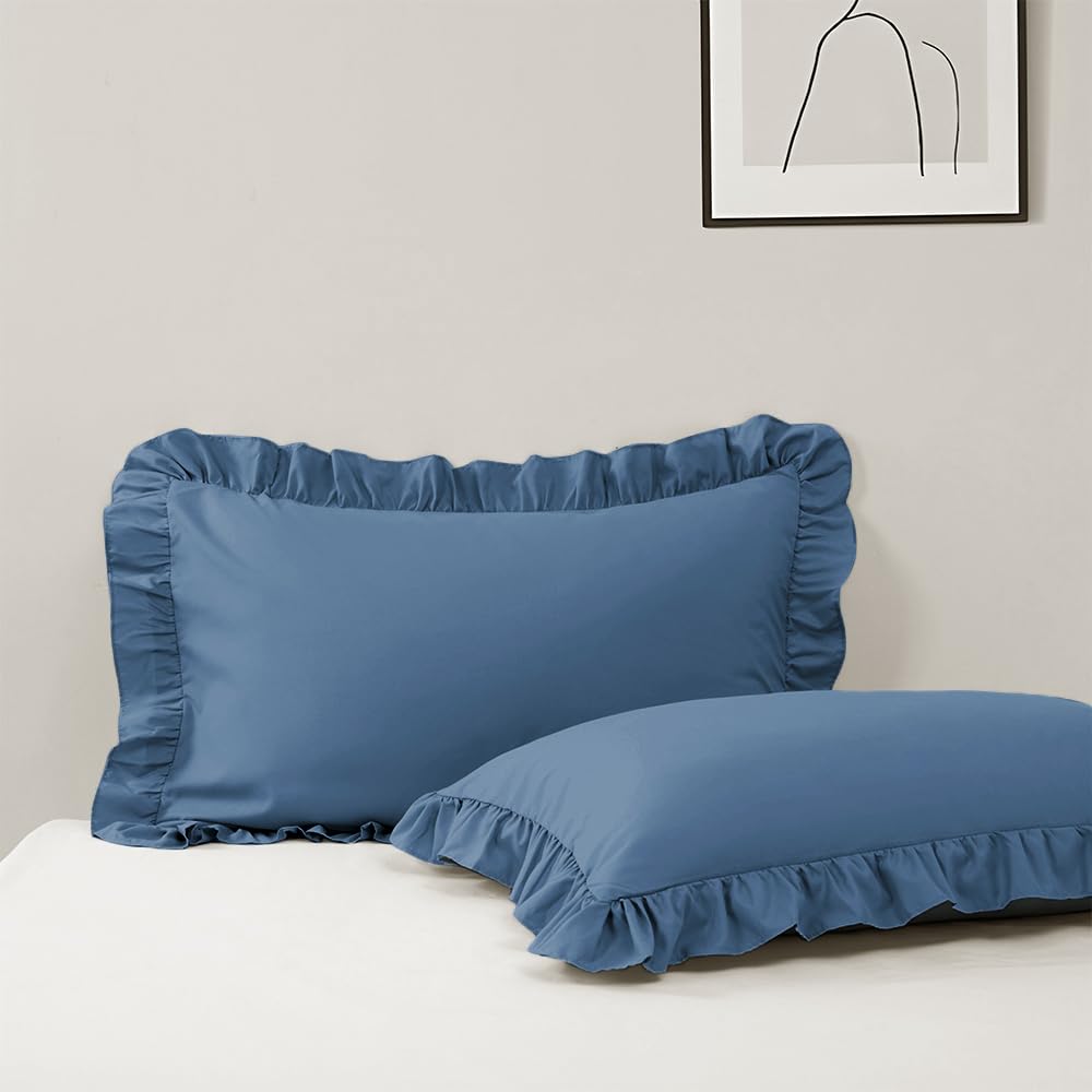 Ruffle Pillow Case Standard Size Set of 2, Pink, 20"x26"