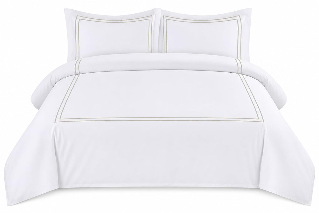 BedDecor Luxury 400-TC Egyptian Cotton 3PC Embroidered Duvet Cover Set with Beautiful 2-Stripe Embroidery(Blush Full/Queen)