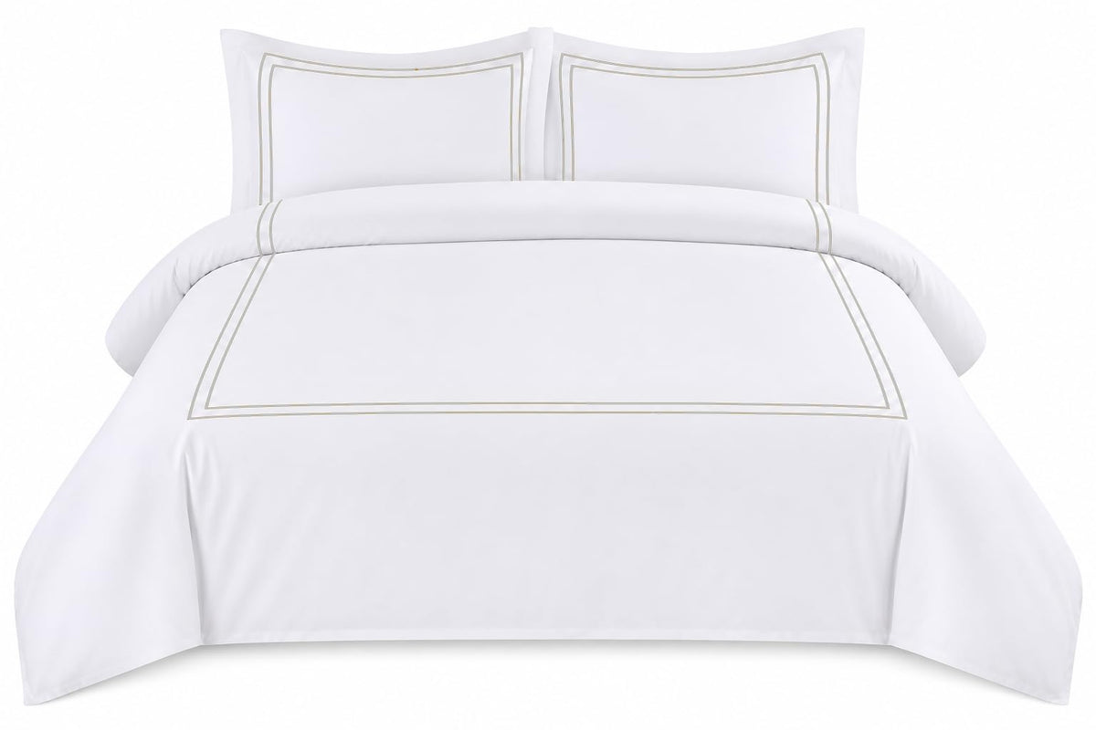 BedDecor Luxury 400-TC Egyptian Cotton 3PC Embroidered Duvet Cover Set with Beautiful 2-Stripe Embroidery(Blush Full/Queen)