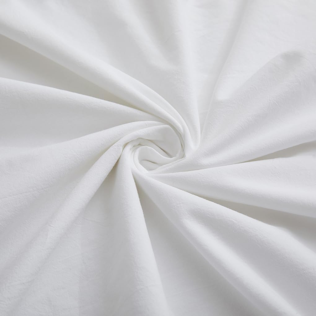LOVQUE 100% Washed Cotton Duvet Cover, White, Twin Size, 68x90 Inches