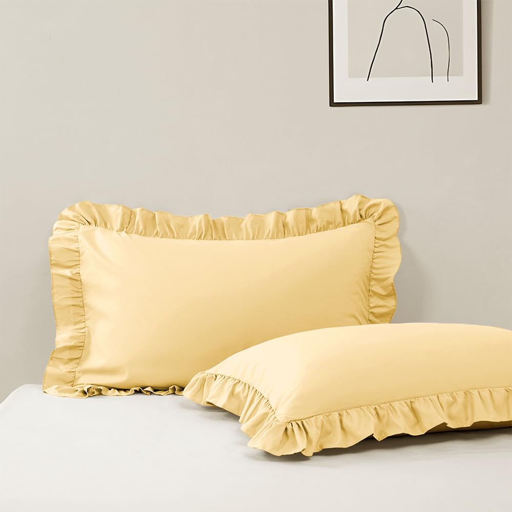 Ruffle Pillow Case Standard Size Set of 2, Pink, 20"x26"
