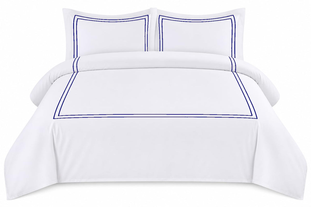 BedDecor Luxury 400-TC Egyptian Cotton 3PC Embroidered Duvet Cover Set with Beautiful 2-Stripe Embroidery(Blush Full/Queen)