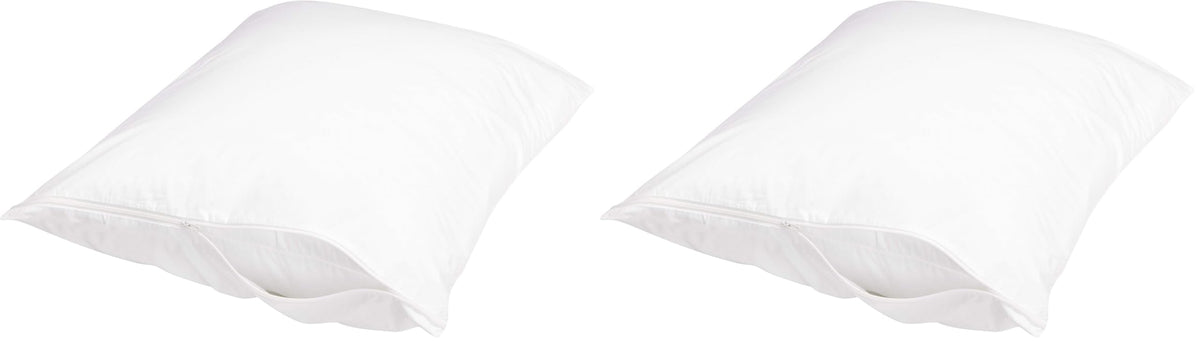 Amazon Basics King Pillow Protector with Zipper, Breathable 100% Cotton Hypoallergenic, Tight Weave, Machine Washable, White, 37 x 21 Inches, Pillows Not Included