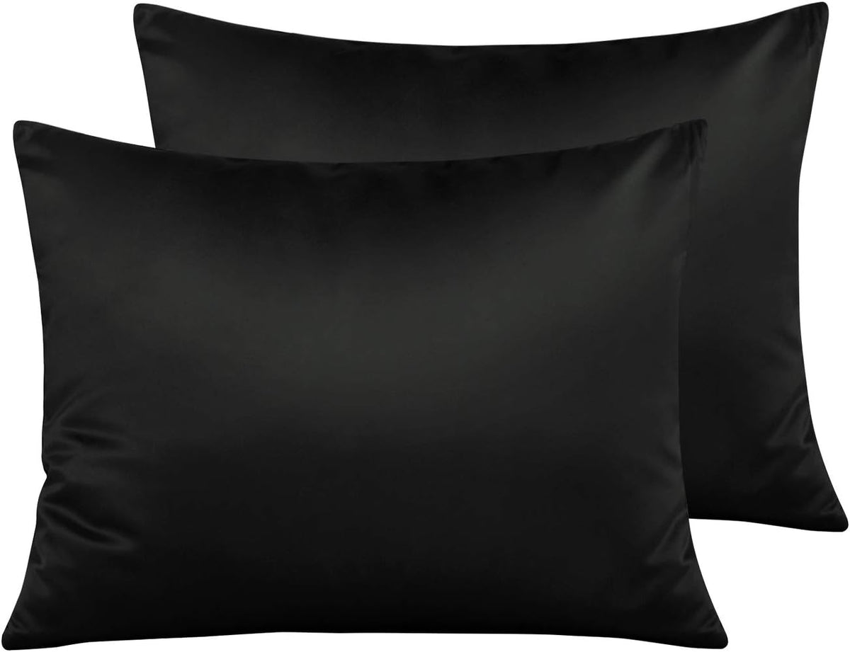 NTBAY Standard Satin Pillowcases, Set of 2, Zipper, Black