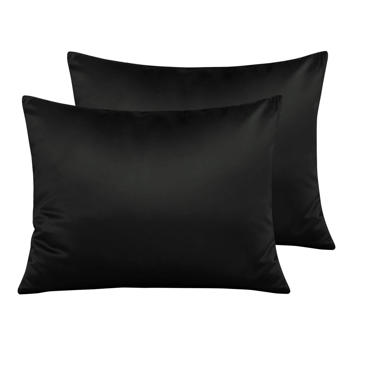NTBAY Standard Satin Pillowcases, Set of 2, Zipper, Black