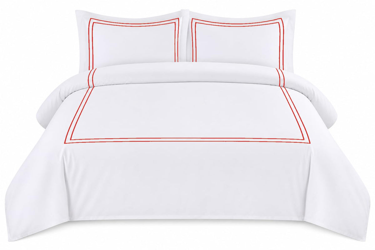 BedDecor Luxury 400-TC Egyptian Cotton 3PC Embroidered Duvet Cover Set with Beautiful 2-Stripe Embroidery(Blush Full/Queen)