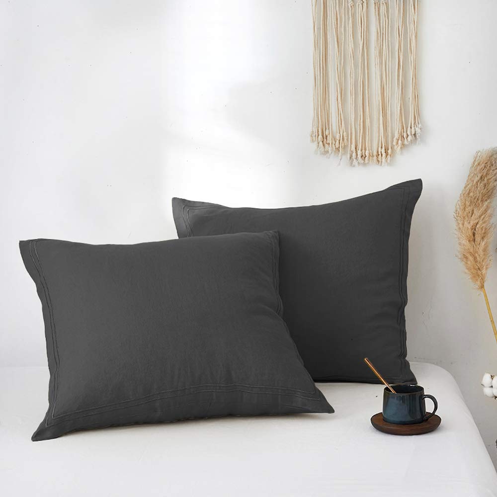 Simple&Opulence 100% French Flax Linen Duvet Cover Set with Embroidery Washed - 3 Pieces (1 Duvet Cover with 2 Pillow Shams) with Button Closure Soft Breathable Farmhouse - Linen, King Size