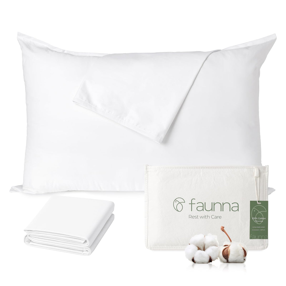 FAUNNA 100% Cotton Pillow Protectors, 600 Thread Count, Standard, 4 Pack