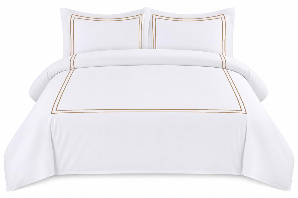 BedDecor Luxury 400-TC Egyptian Cotton 3PC Embroidered Duvet Cover Set with Beautiful 2-Stripe Embroidery(Blush Full/Queen)