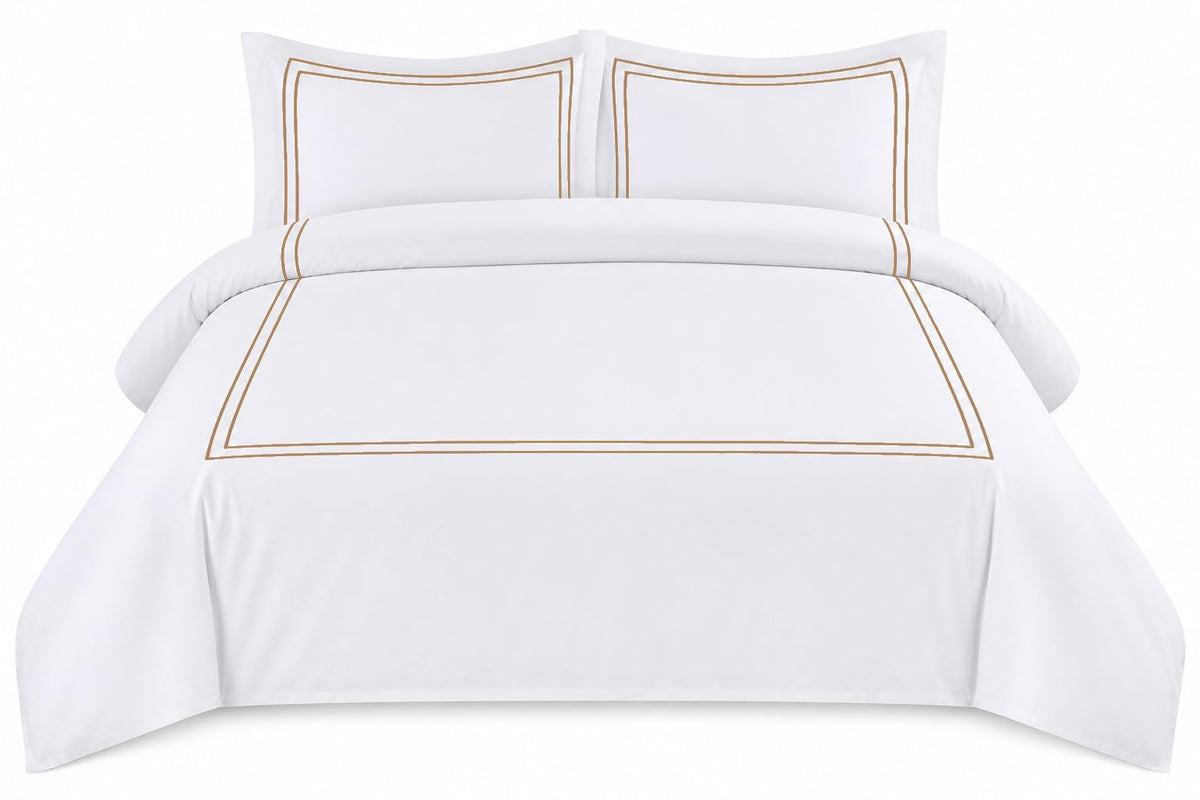 BedDecor Luxury 400-TC Egyptian Cotton 3PC Embroidered Duvet Cover Set with Beautiful 2-Stripe Embroidery(Blush Full/Queen)