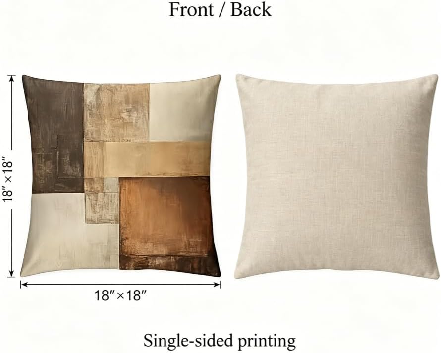 Decorative Throw Pillow Covers, Modern Abstract Brown Geometric Pattern, Set of 2，18x18 Pillows Linen Pillowcase，Modern Decorative Square Pillowcases for Sofa Couch Bedroom Living Room Car