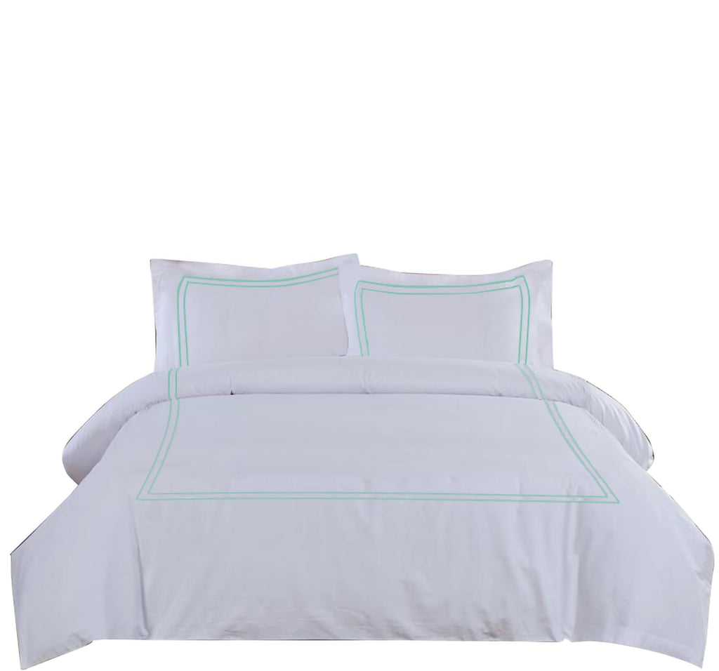 BedDecor Luxury 400-TC Egyptian Cotton 3PC Embroidered Duvet Cover Set with Beautiful 2-Stripe Embroidery(Blush Full/Queen)