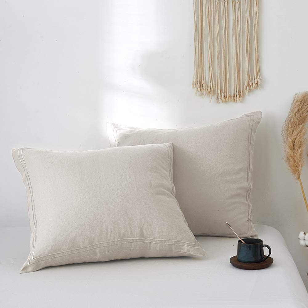 Simple&Opulence 100% French Flax Linen Duvet Cover Set with Embroidery Washed - 3 Pieces (1 Duvet Cover with 2 Pillow Shams) with Button Closure Soft Breathable Farmhouse - Linen, King Size