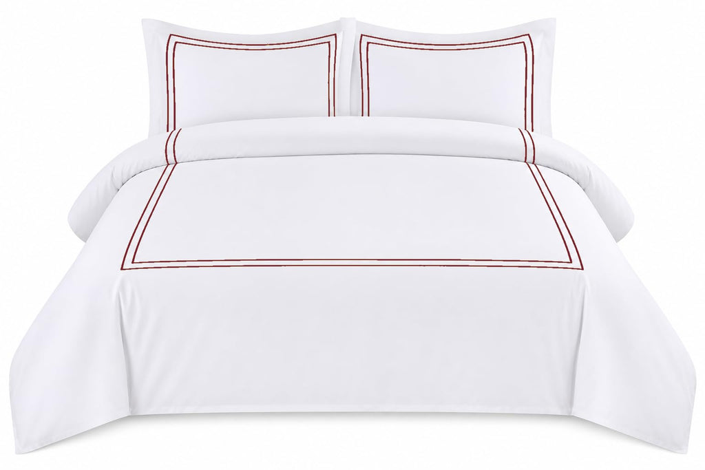 BedDecor Luxury 400-TC Egyptian Cotton 3PC Embroidered Duvet Cover Set with Beautiful 2-Stripe Embroidery(Blush Full/Queen)