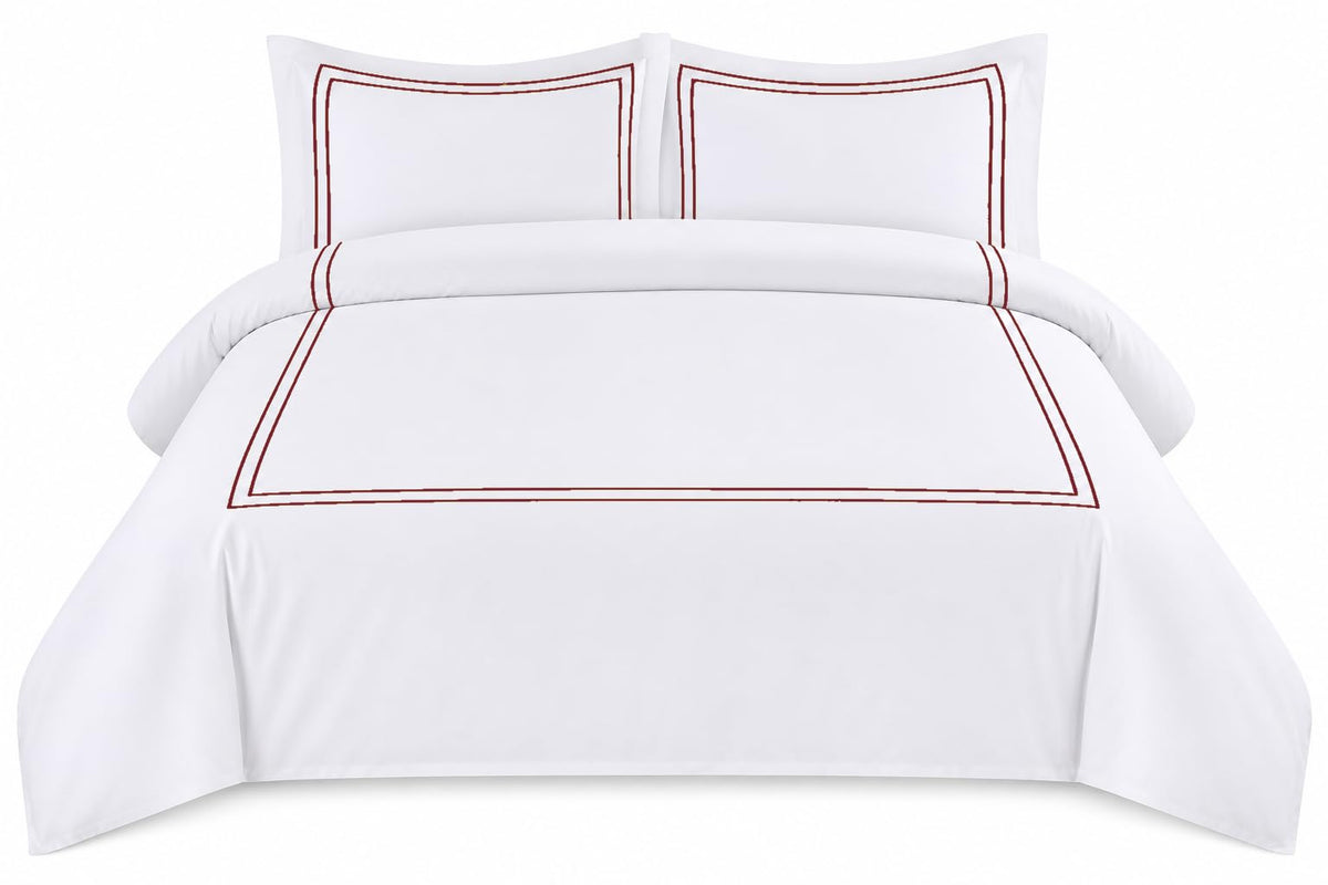 BedDecor Luxury 400-TC Egyptian Cotton 3PC Embroidered Duvet Cover Set with Beautiful 2-Stripe Embroidery(Blush Full/Queen)
