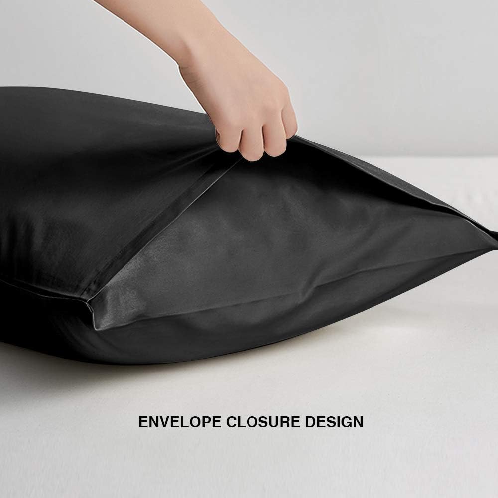 FLXXIE 2-Pack Microfiber Queen Pillow Cases, Envelope Closure, Black
