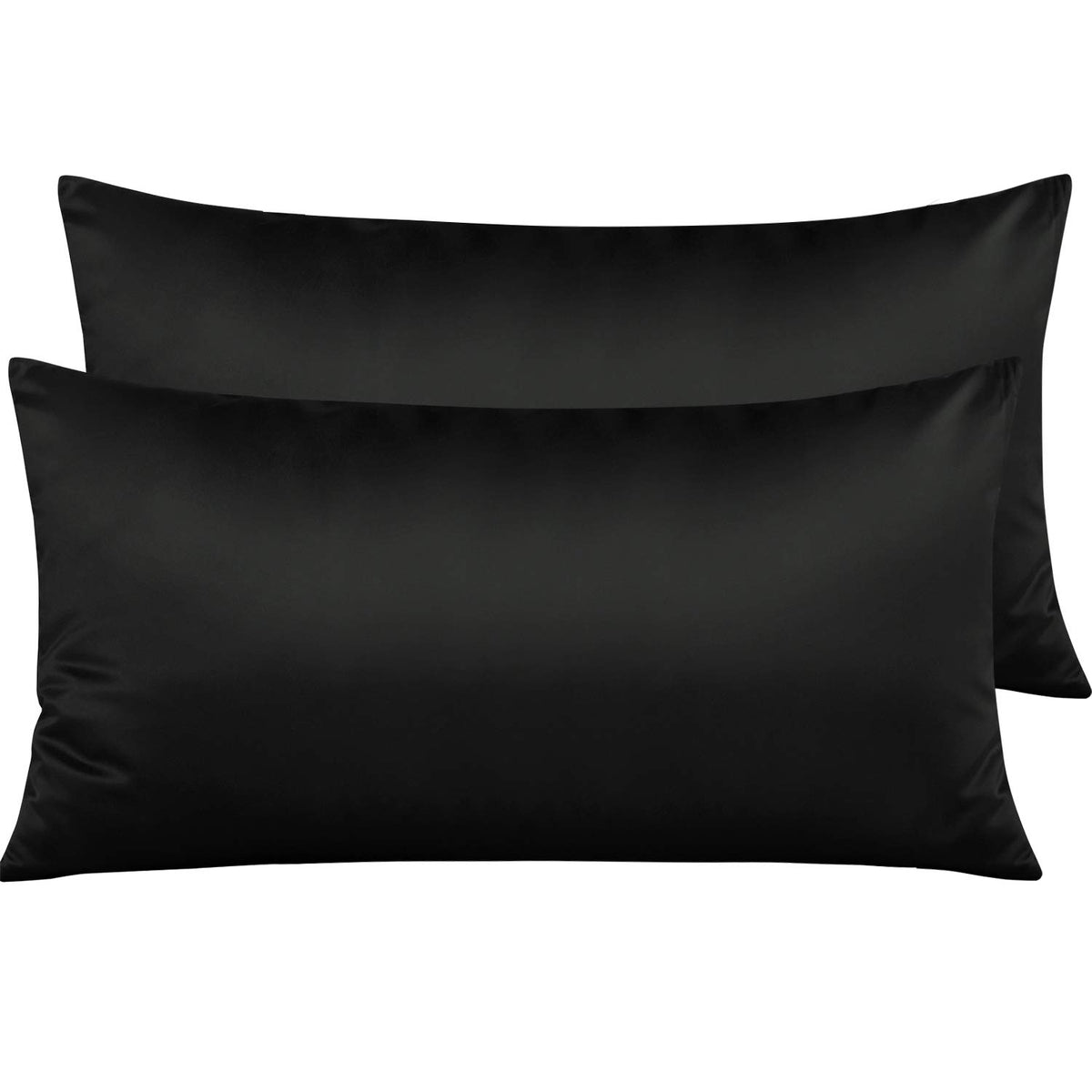 NTBAY Standard Satin Pillowcases, Set of 2, Zipper, Black