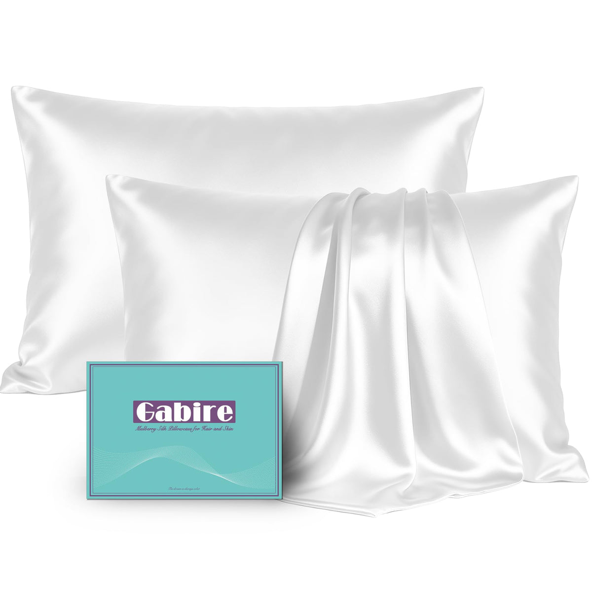 Gabire Mulberry Silk Pillow Cases Set of 2, Both Sides Real Silk Pillowcase for Hair and Skin Prevent Acne Pillowcase Organic Silk Pillowcase 2 Pack with Hidden Zipper, Black, Standard (20"×26")