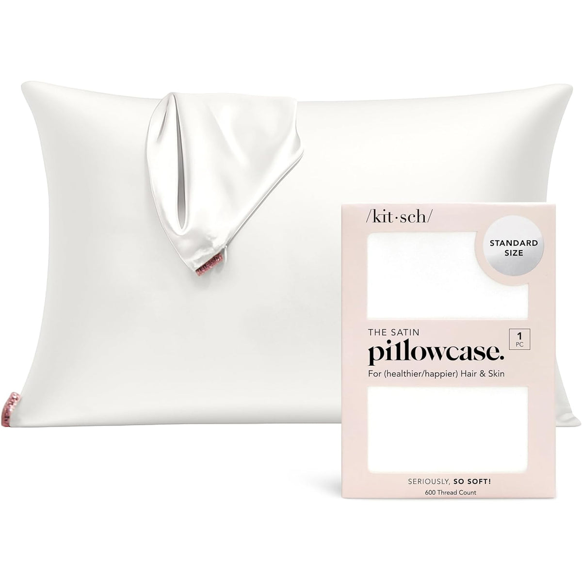 Kitsch Satin Pillowcase with Zipper - Standard Size, Ivory