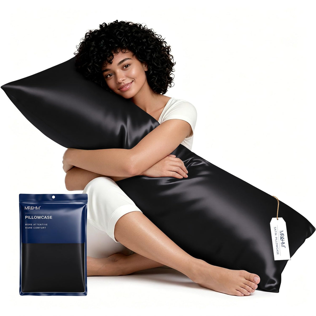 MR&HM Satin Pillowcase 2 Pack, Queen Size 20"x30", Black