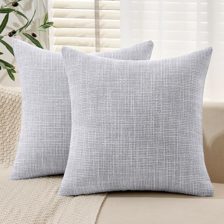 MIULEE Burlap Linen Throw Pillow Covers 18x18 Inch Set of 2 Light Blue