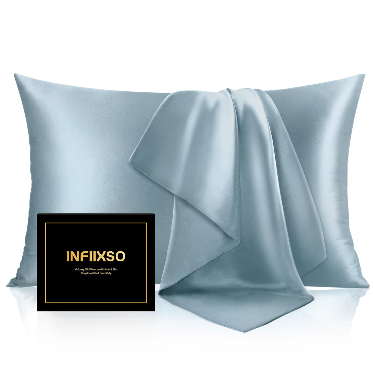 INFIIXSO Silk Pillow Cases 2 Pack, Standard Size, Hidden Zipper, Light Grey