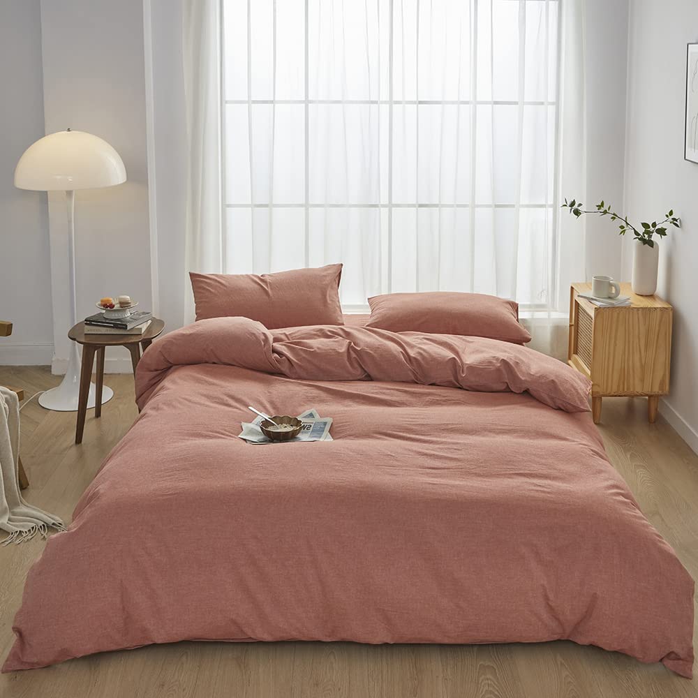 FACE TWO FACE Bedding Duvet Cover Set100% Washed Cotton Duvet Cover Linen Like Textured Breathable Durable Soft Comfy (Full, White)
