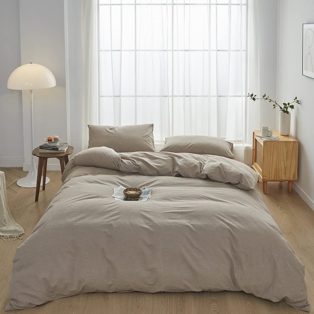 FACE TWO FACE Bedding Duvet Cover Set100% Washed Cotton Duvet Cover Linen Like Textured Breathable Durable Soft Comfy (Full, White)