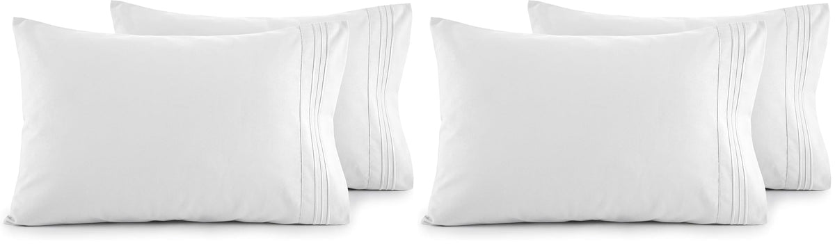 Elegant Comfort Luxury Ultra-Soft 2-Piece Pillowcase Set - 1500 Premium Hotel Quality Microfiber Double Brushed - Wrinkle Resistant, King Size, White