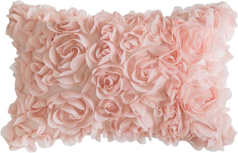 MIULEE Decorative Rose Flower Pillow Cover Pack of 1 Peach Pink 12x20 Inch
