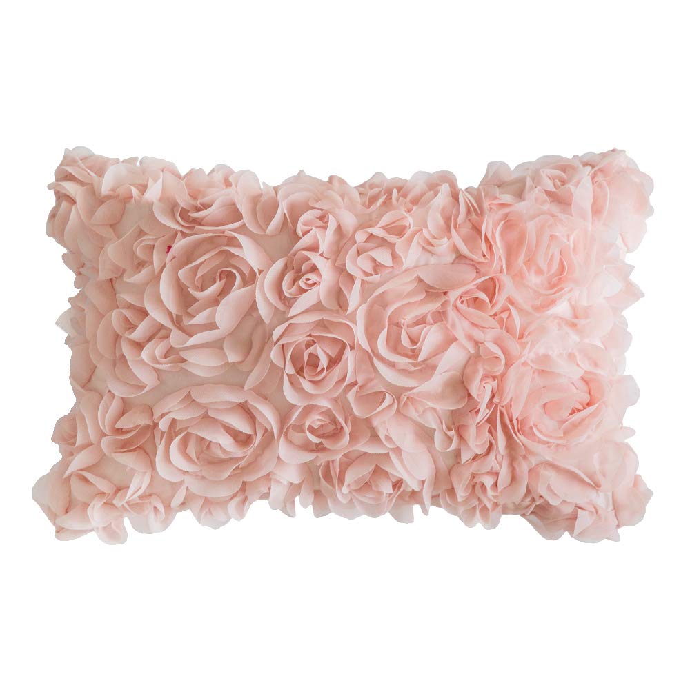 MIULEE Decorative Rose Flower Pillow Cover Pack of 1 Peach Pink 12x20 Inch