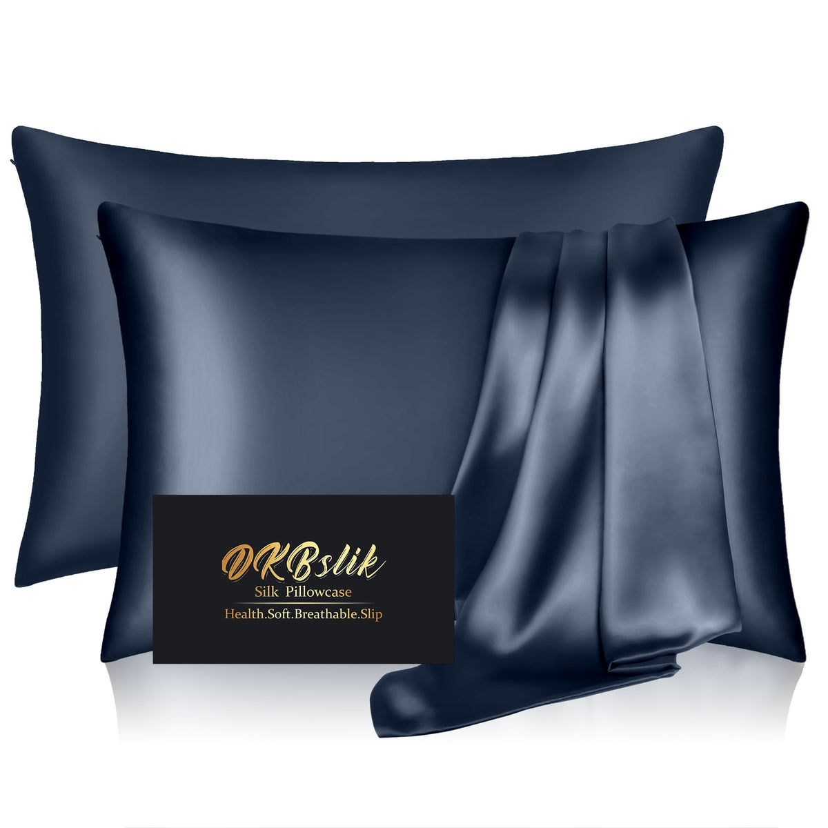 Silk Pillowcase for Hair and Skin, Mulberry Silk Pillow Cases Standard Size, Anti Acne Cooling Sleep Both Sides Natural Silk Satin Pillow Covers with Hidden Zipper, Gifts for Women Men, Ash Blue