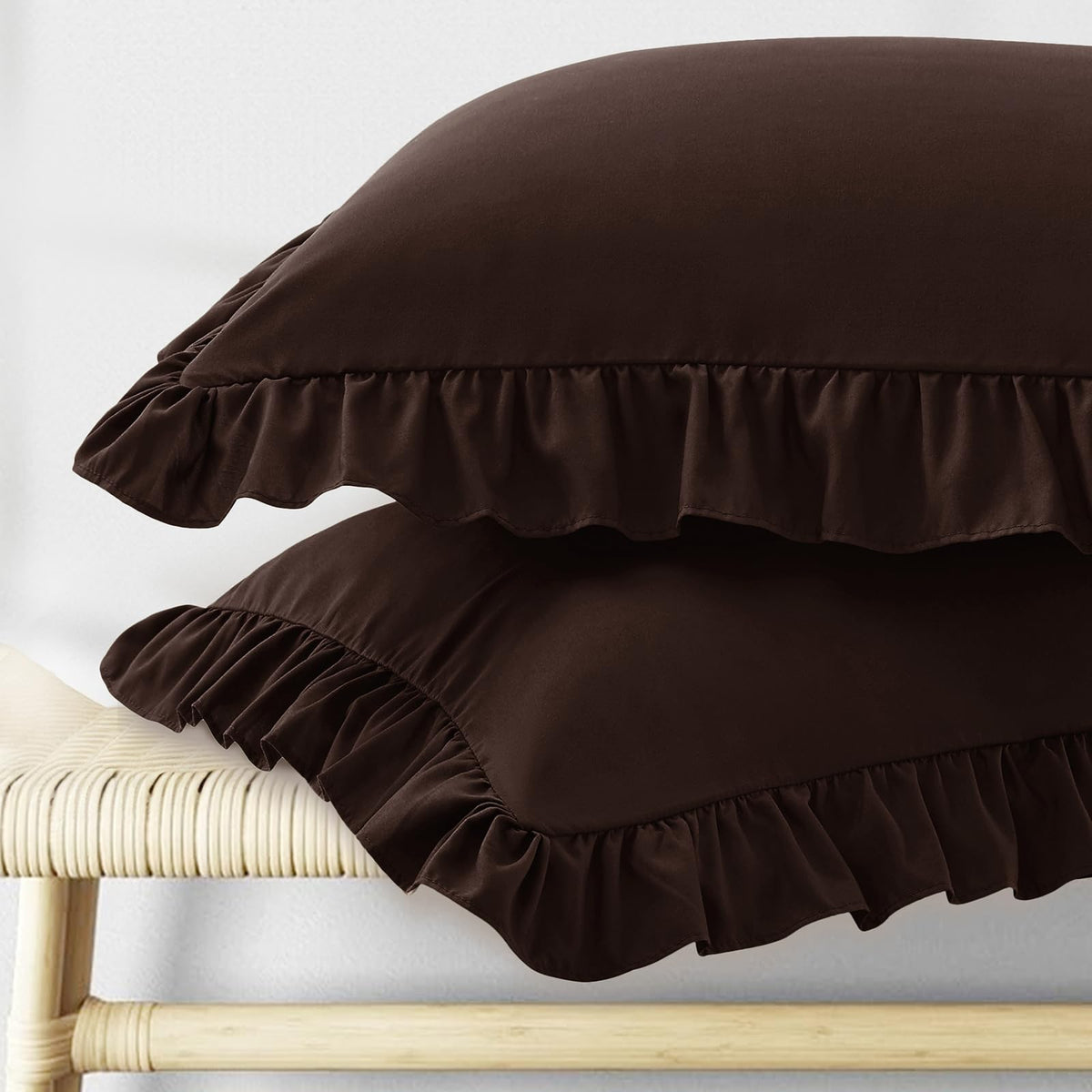 KKJIAF Ruffle Pillow Cases Standard Size Set of 2, White