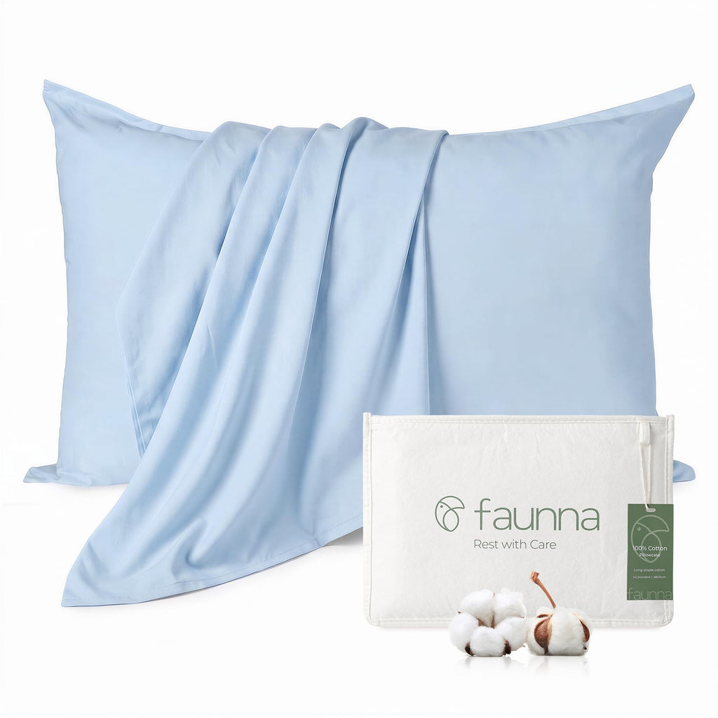 FAUNNA 100% Cotton Pillow Protectors, 600 Thread Count, Standard, 4 Pack