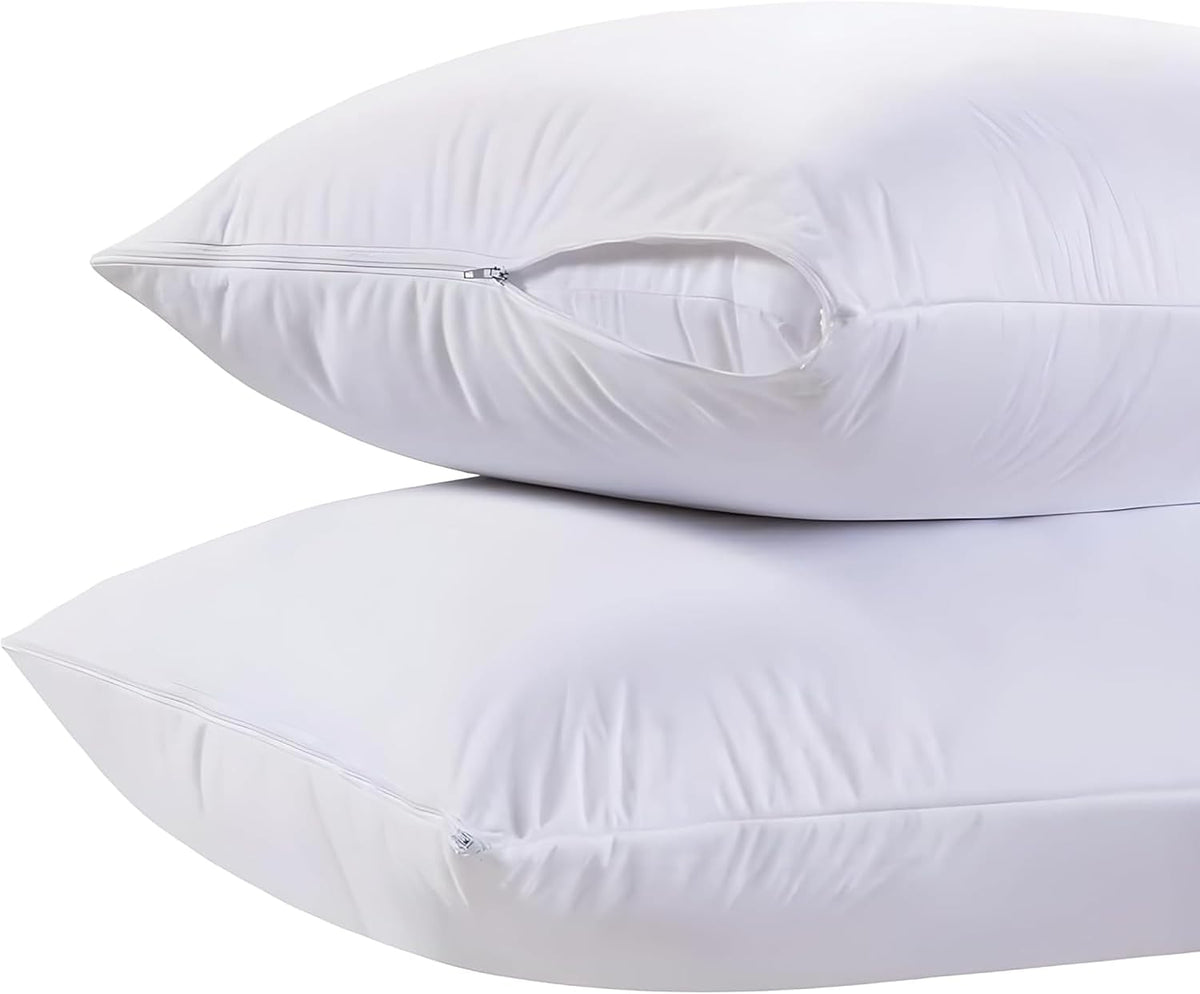 White Classic King Pillow Covers with Zipper 2 Pack - 20 x 36 Ultra-Soft, Cozy and Noiseless King Pillow Protector, 200 Thread Count, Fade-Resistant Pillow Shams