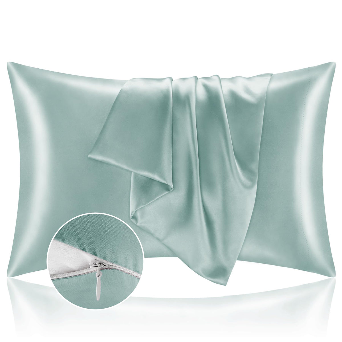 BEDELITE Zipper Satin Pillowcases, Standard Size 20"x26", Black, Set of 2