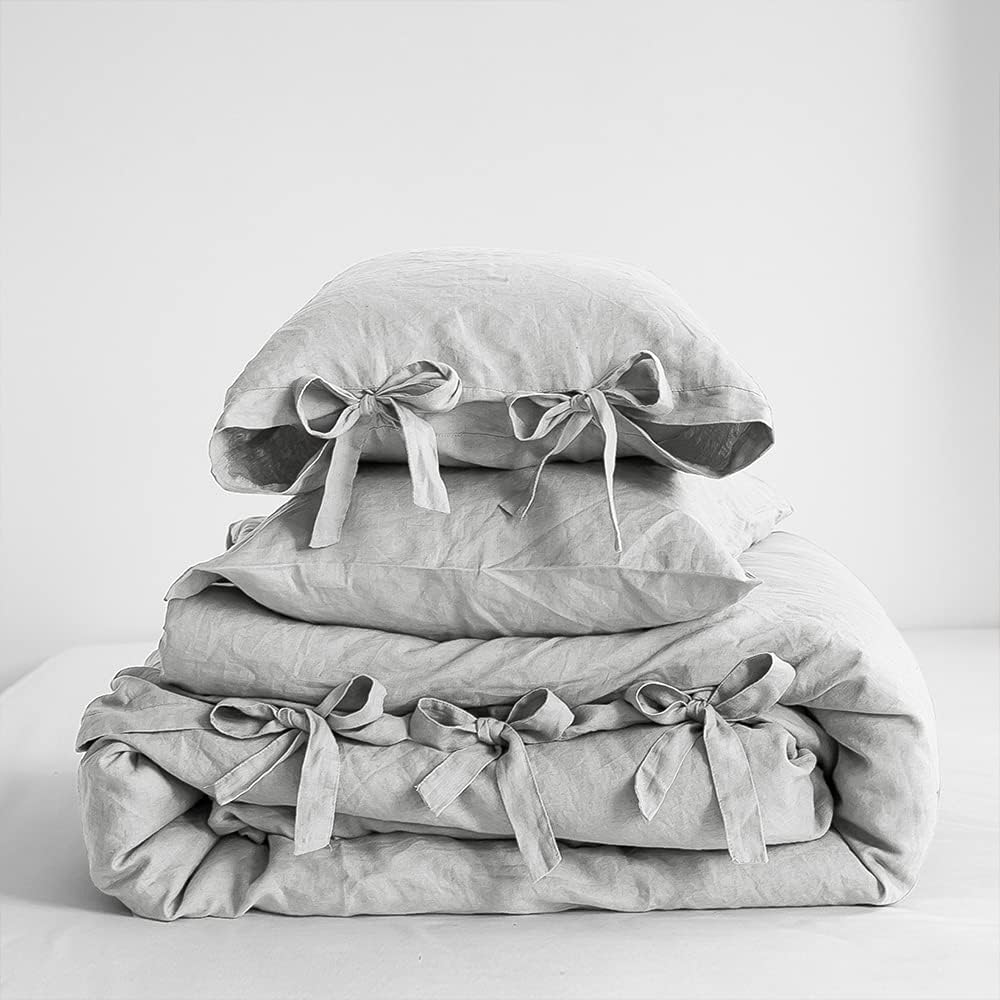 Simple&Opulence 100% Linen Duvet Cover Set, 3 Pieces Belgian Flax Breathable Bedding, King Size 104''x92'' (1 Comforter Cover+2 Pillowshams) with Tie Closure Style,Dusty Blue