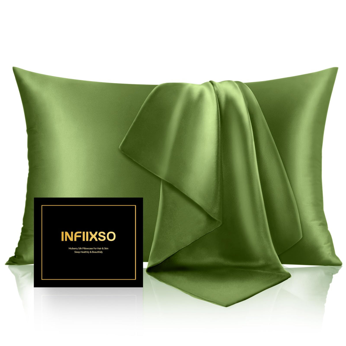 INFIIXSO Silk Pillow Cases 2 Pack, Standard Size, Hidden Zipper, Light Grey